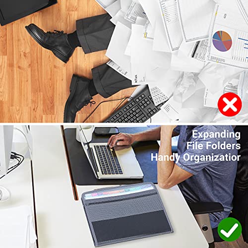 Expanding File Folder With Sticky Labels, 13 Pocket Accordion Document Organizer Fabric/Poly Expanding Zip File With Zipper Closure Front Pocket，Letter A4 Paper Document Accordion Folder, Black #TOP5