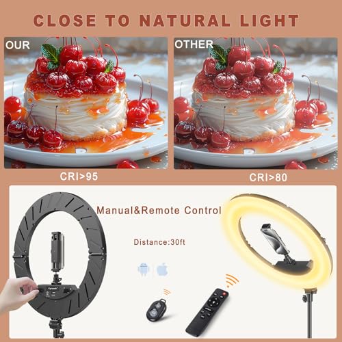 Image of Ring Light 18 inch with Stand, 55w 6700K LED Light,63 inch Tripod,Multi-Angle Adjustable Phone Stand, for iPhone and Android Phones, CRI95, Suitable for YouTube, TikTok, Selfies (Black, 18 inch)