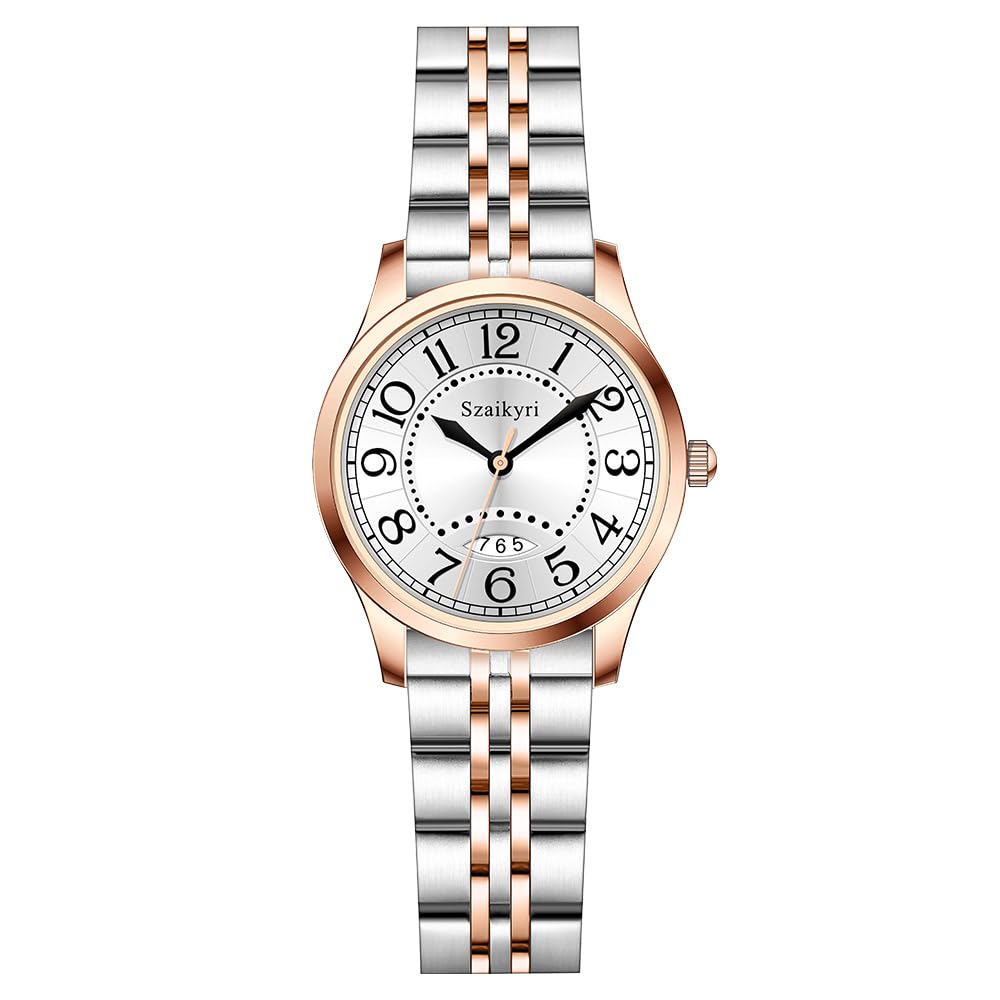 Szaikyri Clasica Reloj Mujer con Numerales Árabes de Tiempo Fácil de Leer Mujer Reloj con Calendario Resistente al Agua