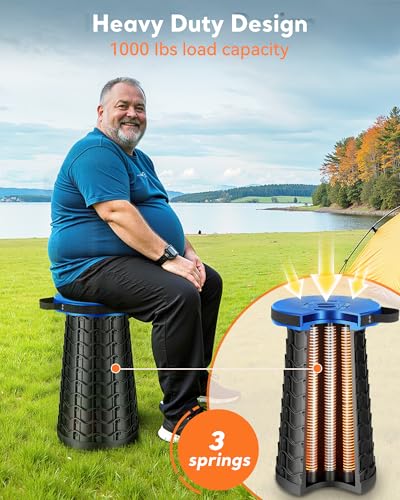 Image of Height Adjustable Foldable Stool Chair - Collapsible Stool for Waiting in Line - Portable Folding Camping Stool, Compact Collapsible Seat for Fishing, Hunting, Patio, Camping, Party & Gathering(Blue)