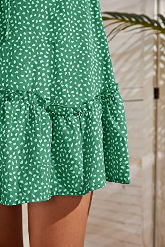 Image of Valphsio Womens Smocked Dress Ruffle Floral Tie Front Boho Short Dresses