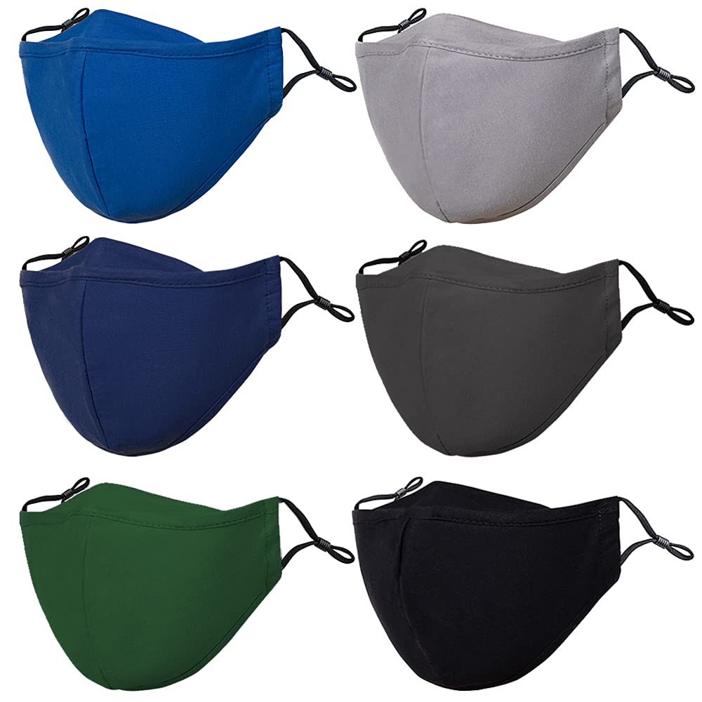 Reusable Face Masks Adult Washable Adjustable Breathable Cotton Cloth Face Mask for Women Mens/6PC