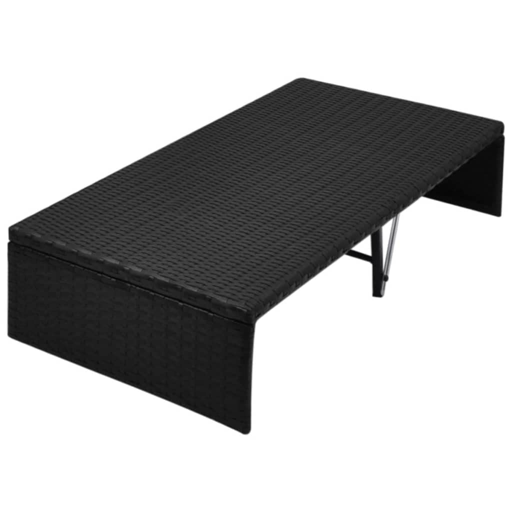 Lettino da giardino con baldacchino nero, 190 x 130 cm, in polyrattan, letto per esterni con tettuccio parasole regolabile, isola lounge doppia, per terrazza, balcone e piscina