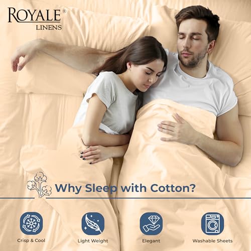 Image of Royale Linens 100% Organic Cotton King Flat Sheet Only - Super Soft - Percale Top Sheets - King Flat Sheet Sold Separately - Breathable, Cool & Crisp Sheets Only (105 inch x 102 inch, Sand)