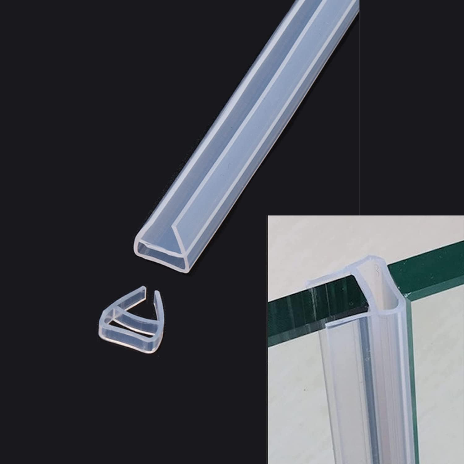 Glass Door Side Seal Strip,Mairuker Frameless Shower Door Bottom Seal U-Type Door Seal Strips with 8mm Drip Rail for 8mm Glass,78.74inch/2M Length