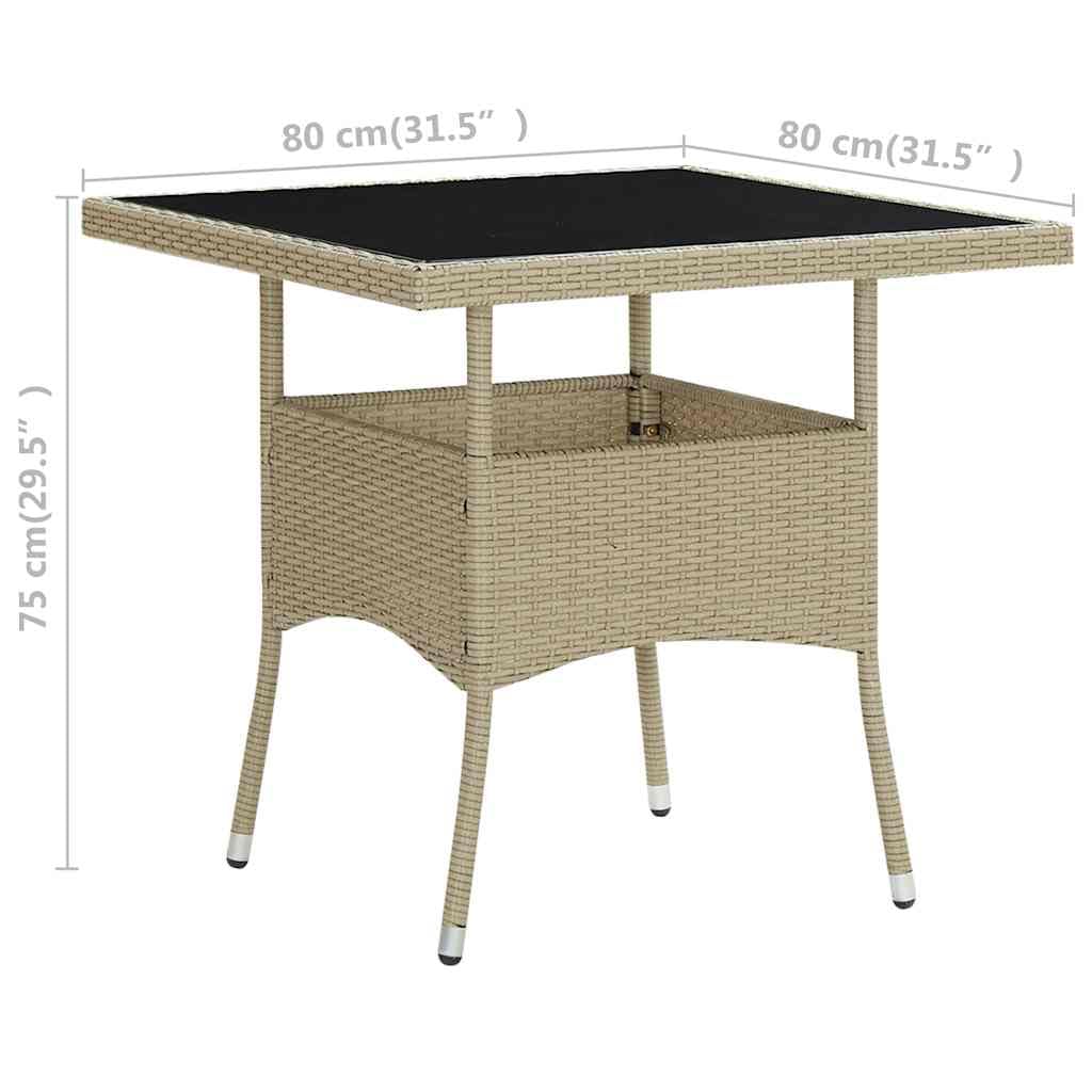 vidaXL Mesa de Comedor de Jardín Cocina Centro Consola Muebles Salón Sala de Estar Hogar Casa Interior Exterior Patio Ratán Sintético y Vidrio Beige