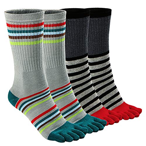 Mens Toe Socks Cotton Athletic Running Ankle Five Finger Crew Socks (one size 7-11, Crew strips B - 4 pairs)
