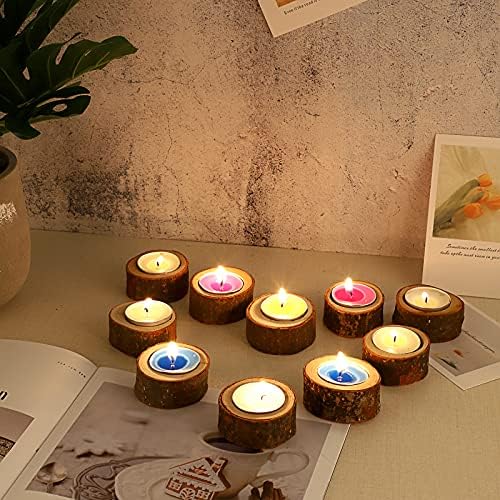 BSTKEY Set of 12 Wooden Tea Light Candle Holders, Decorative Votive Candle Holders Tealight Stand, Wood Centerpieces for Table Wedding Party Home Decor, 2.5cm Tall