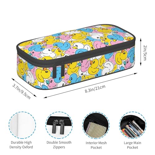 Image of Cartoon Animal Colorful Duck Large Pencil Case, Pencil Pouch With Zipper Compartments Stationery Pencil Bag For Kids Teens Students School Supplies