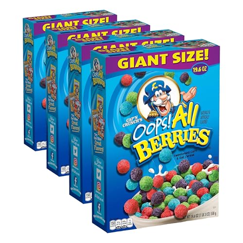 Image of Cap'n Crunch Cereal, Crunch Berries, 19.6oz Box (Pack of 4)