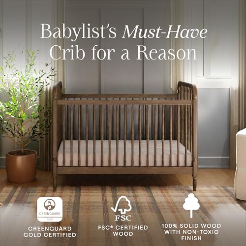 Image of Namesake Liberty 3-in-1 Convertible Spindle Crib, Natural Walnut | GREENGUARD Gold & FSC Certified, Converts to Toddler Bed & Daybed, 4 Adjustable Heights, Toddler Conversion Kit Included