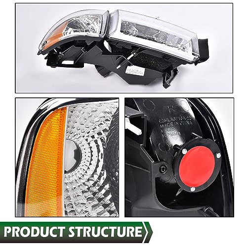 Image of GRAND ORANGE LED Headlight Assembly W /o Bulbs Compatible with Dodge Ram 1500 1994-2001 Fit Dodge Ram 2500 3500 1994-2002 Clear Lens Chrome Housing Amber Reflector faros delanteros