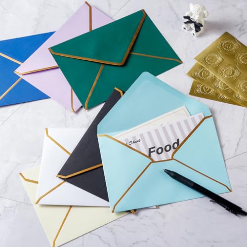 30 Pack Thick 5x7 Envelopes with Gold Border, A7 Thick Paper Greeting Cards Envelopes with Stickers for Invitation (Blue, 7.24x5.24 inches)