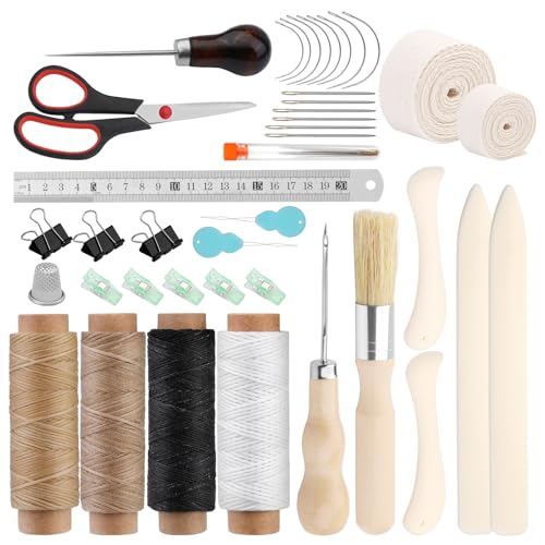 Axmru 41 Pcs Book Binding Kits Bookbinding Tools Book Binding Materials 3 Pcs Bone Folder Paper Creaser Books Binding Starter Tools with Binding Ribbon Waxed Thread Awl for DIY Bookbinding Crafts