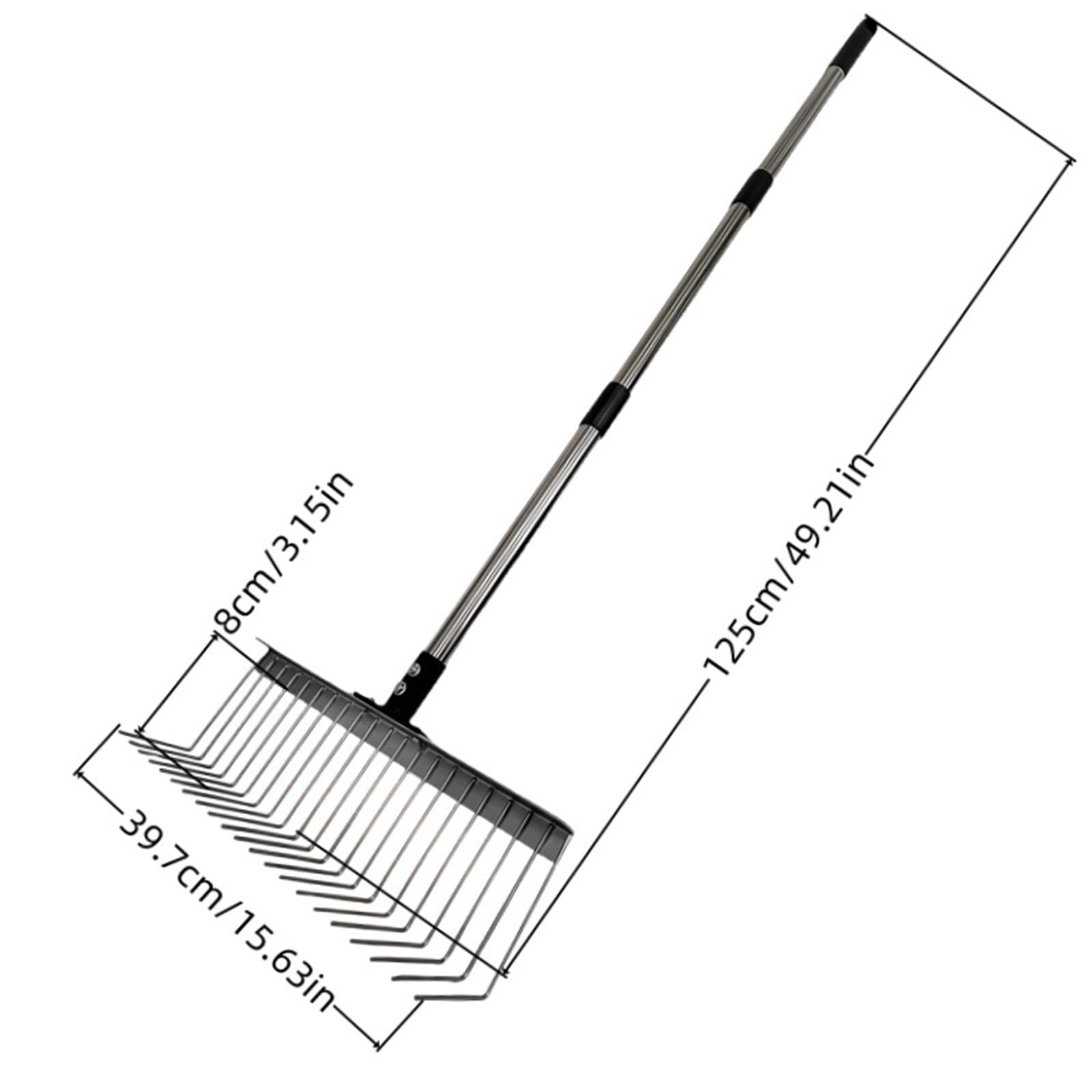 Rastrello per Foglie da Giardino con 21 Denti, Forma di L, Versatile, Professionale, per Aiuole, Asta in Metallo Regolabile, 40, 125 Cm 3 Sezioni