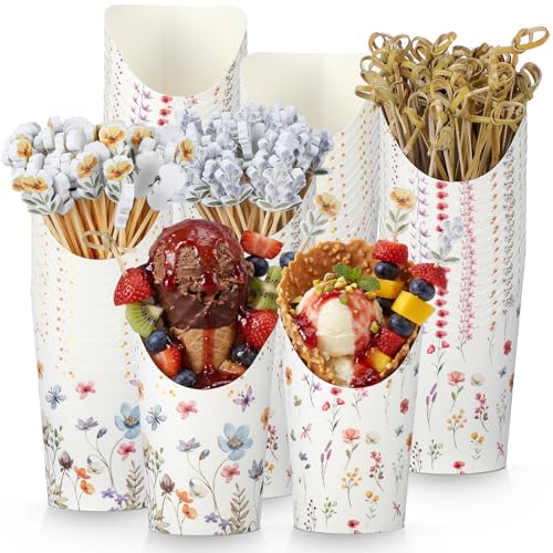 Jingmore 300 Pcs Wildflower Charcuterie Cups with Cocktail Picks Sets Bridal Shower Decoration 12 oz 60 Charcuterie Cups with 240 Sticks Dessert Appetizer Cup for Wedding Baby Shower Floral Party