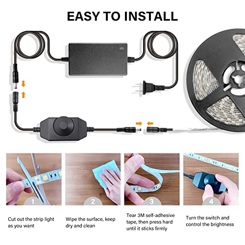 Klczone 16.4Ft Led Strip Light For Bedroom, 2200K Bright Rope Light, Dimmable 24V Led Tape Light, 300 Leds 5050 Flexible Light Strip With Power Supply For Mirror, Kitchen Cabinet, Home Decoration #TOP3