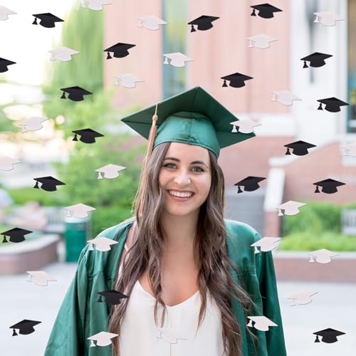 Image of Black and Black Graduation Cap Confetti 2026, Class of 2026 Table Centerpiece Grad Confetti for 2026 Graduation Party Decorations Supplies