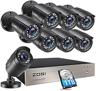 ZOSI 8CH 1080P Security Camera System Outdoor with 1TB Hard Drive H.265+ 8 Channel 5MP Lite Video DVR Recorder with 8X 1080P HD 1920TVL Weatherproof CCTV Cameras, Motion Alert, Easy Remote Access
