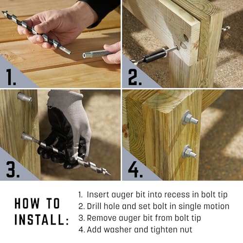 Image of GRK Fasteners AugerBolt Through Bolt Fastening System, 1 /2 inch x 7 inch Galvanized Heavy-Duty Carriage Bolts, Rust Resistant for Post-to-Beam Connections, 2 Bolts w /Hex Nuts, & Washers (excludes Drill bit)