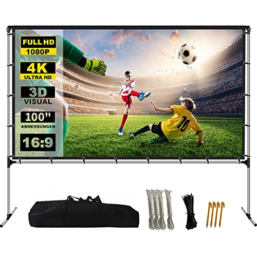 GYUEM 100 inch Projector Screen with Stand, Portable Front & Rear Projection Screen, 4K HD 16:9...