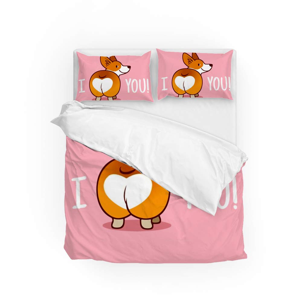 Housse de couette microfibre ultra douce CHEHONG parure de lit haut de gamme motif corgi