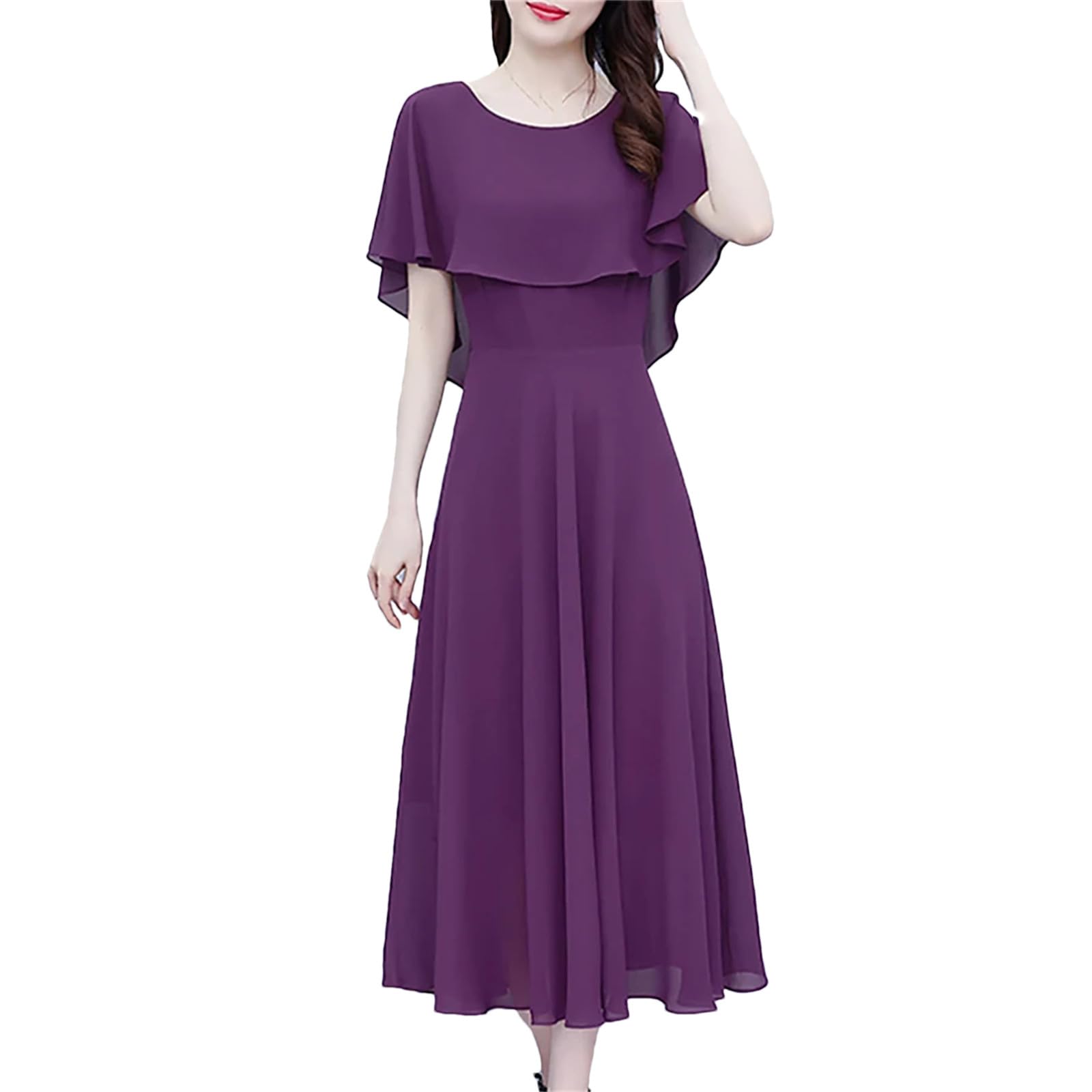 Yeuyyben Elegante abito estivo da donna in chiffon increspato casual da spiaggia abito lungo aderente abito da ballo vintage abiti midi per feste