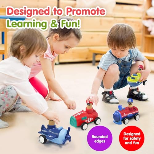 Image of Kidology Pull-Back Vehicle Toys Cars for Toddlers, Friction-Powered Press & Go, Early Learning, Cognitive, Motorskills Development, Ideal Gift for Babies Kids, Boys /Girls, Ages 3+ Years - Pack of 4