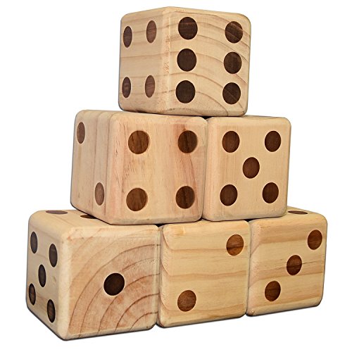 Bolaball 3.5" Giant Wooden Yard Dice Set – Durable Outdoor Fun Kit Includes 6 Large Dice with Sturdy Carry Bag for Parties, Beach, Lawn Games, and Easy Storage; Superior Crafted Hardwood Design