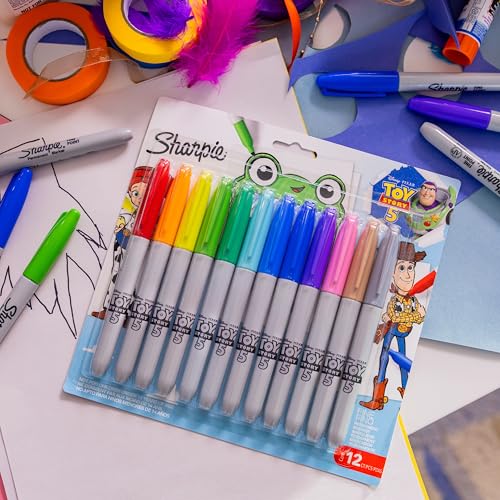 Image of Sharpie Permanent Markers, Toy Story 5 Packaging, Assorted, Fine Point, 12 Count