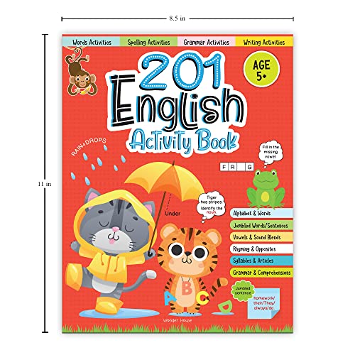 Image of 201 English Activity Book: Fun Activities and Grammar Exercises | Alphabet & Words, Rhyming & Opposites | Ages 5-9 | 4+ Hours of Interactive Learning