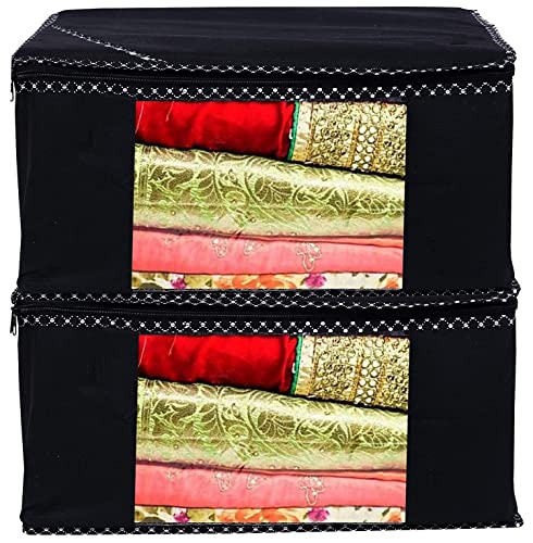 Image of ANKIT INTERNATIONAL Saree Cover Bag /Solid Black Saree Cover Bag /Saree Covers For Storage /Pack of 2