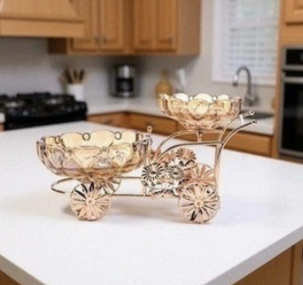 New Inning Vintage Rikshaw Style Glass Fruit Bowl Set with Decorative Metal Stand – Elegant Serveware for Home & Dining