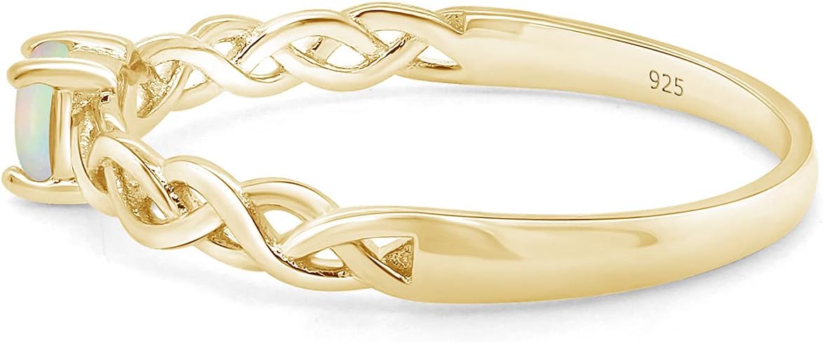 Solitaire Braided Crisscross Promise Ring for Women 4MM Round Cut Created Opal Stackable Ring in 14K Gold Plated 925 Sterling Silver Jewelry Gift for Her - Image 4