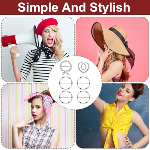 Image of 6pcs Scarf Ring Clips, Stylish Metal T-Shirt Tie Clips Silver Silk Scarf Cinch Clip Alloy Waist Buckle Twist Tee Knot Clasp for Loose Clothes Shawl Cardigan