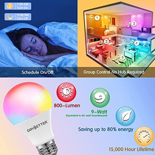 Image of DAYBETTER Smart Light Bulbs, RGBCW WiFi Color Changing Led Bulbs, Smart Bulbs that Work with Alexa & Google Assistant, A19 E26 9W 800LM Multicolor Led Light Bulb, Led Ceiling Fan Light Bulbs, 20 Pack