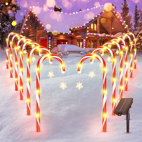Christmas Decorations Outdoor, 12 Pack Solar Candy Cane Lights Christmas Yard Decorations with 10 Modes and Bright 72 LED, 28ft Longer Waterproof Candy Cane Pathway Lights Xmas Gift