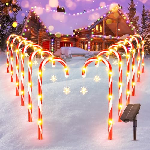 Ahaorigin Christmas Decorations Outdoor 12 Pack Solar Candy Cane Lights Christmas Yard Decorations with 10 Modes and Bright 72 LED 28ft Longer Waterproof Candy Cane Pathway Lights Xmas Gift