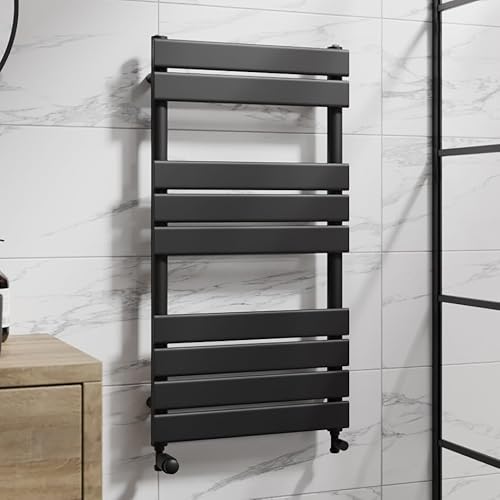 DuraTherm® 950 x 500mm Flat Panel Heated Towel Rail Radiator Modern Central Heating Bathroom Warmer Wall Mounted Ladder Rad, Matt Black