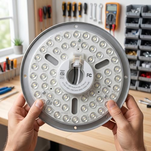 Image of 6.3-Inch 24W LED Ceiling Fan Light Kit Replacement, LED Light Engine Retrofit Panel, 3000K /4000K /6000K Daylight, Dimmable Circular LED Module for Flush Mount Ceiling Light, Magnetic Fast Installation