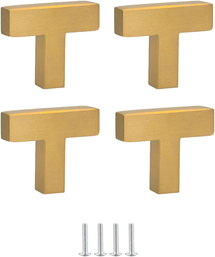 Door Handle,Handles Pulls,4Pcs Drawer Knobs Brass Knobs Handles T Bar Knobs Single Hole Wardrobe Cabinet Brass Knobs Handles with Screws Copper Gold, 50x35mm (Color : Gold 5)