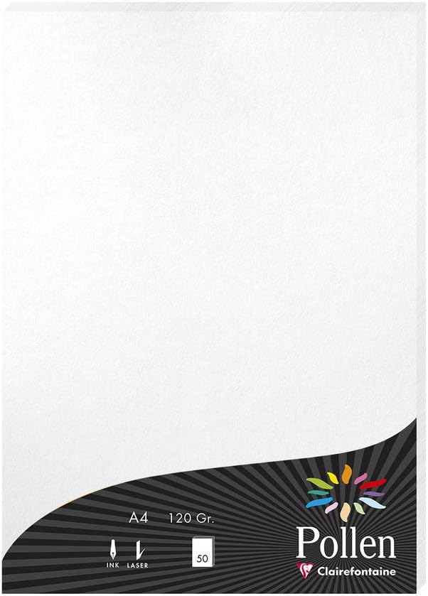 Clairefontaine Pollen Coloured Paper, A4, 160 g - White, Pack of 25 Sheets