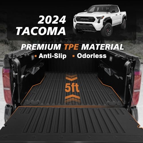 Image of TripleAliners Truck Mat Compatible with 2024-2026 Toyota Tacoma 5FT Accessories, Truck Bed Mat Heavy Duty Custom Fit All Weather Protection TPE Pickup Liner, with Tailgate Mat