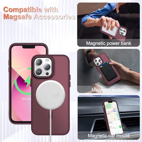 Image of YENAPOON for iPhone 12 Pro Max Case, Matte Magnetic Phone Case, Wine Red | Fit for Magsafe, Screen Protector Included, Translucent Frosted Slim Shockproof Protective Cover