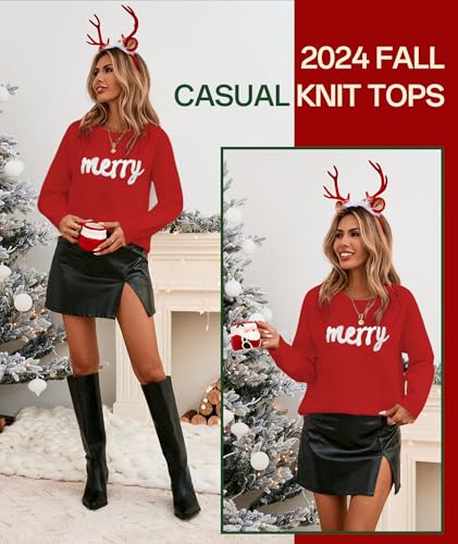 Image of MARZXIN Women Sweater Merry Christmas Pullover Holiday Sweatshirts Tops