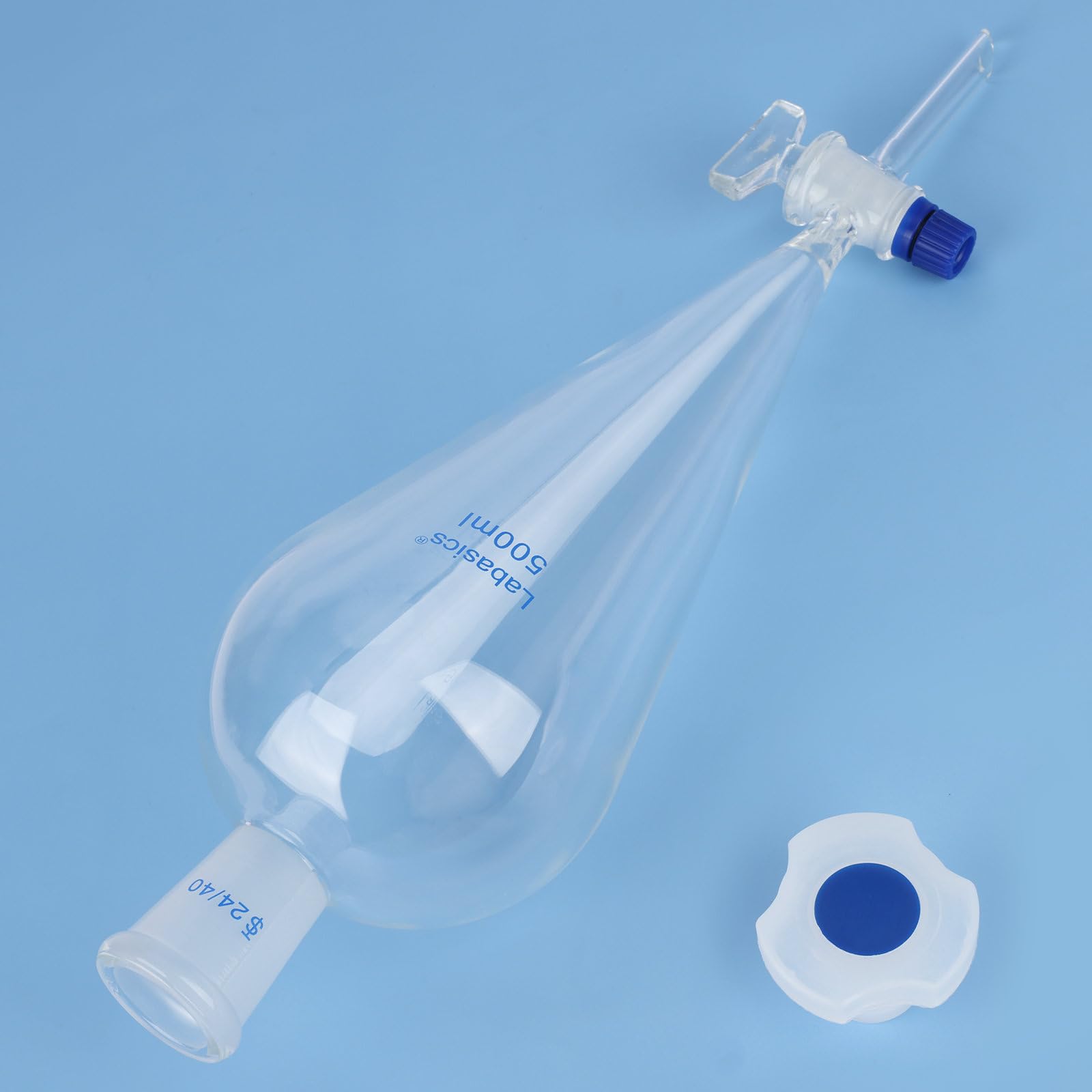 Labasics Embudo de Separación Cónico de Vidrio de Borosilicato de 500 ml con Llave de Vidrio, Ideal para la Separación de Líquidos en Laboratorios