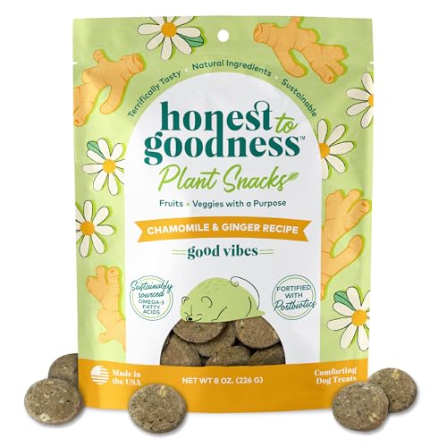 Honest to Goodness Plant Snacks Good Vibes Chamomile & Ginger Recipe Dog Treats Enriched with Omega 3s & Postbiotics, 8oz