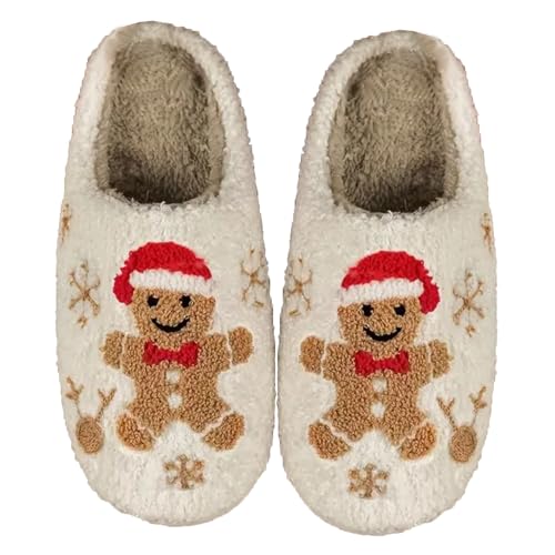LAISMEIX Womens Mens Snowflake Gingerbread Man Christmas Strawberry Fruit Slippers Soft Plush Comfort Slippers with Retro Memory Foam for Indoor Home Use Gingerbread Man A37-38