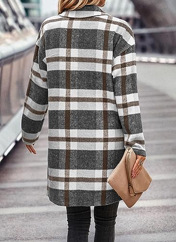 PRETTYGARDEN Women Plaid Shacket Jacket Trendy Fall Casual Button Wool Blend Tartan Trench Coat Winter Clothing with Pockets