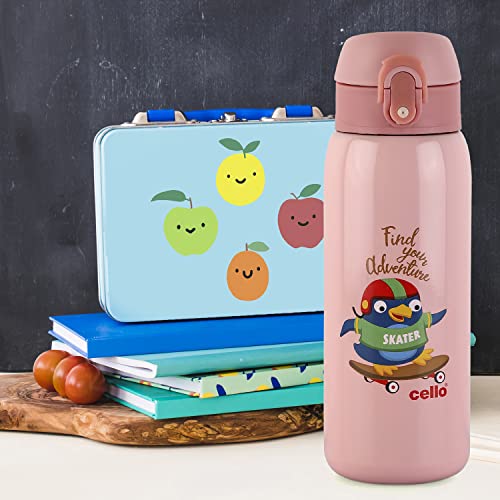 Image of CELLO Junior Insulated Stainless Steel Kids Flask 475 ml, Pink | Wide Mouth Rust Resistant, Spillproof & Leakproof Double Wall Vacuum Insulated Hot & Cold Thermosteel Kids Water Bottle for School